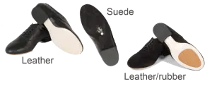 Types of tango shoe soles: leather, suede and rubber